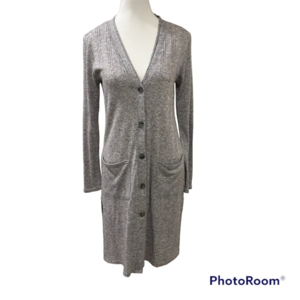 Maurices Womens Gray Button Front Long Sleeve Long Cardigan Side Slits Sz Small